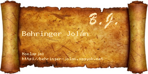 Behringer Jolán névjegykártya